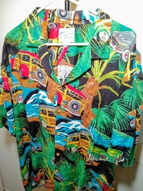 Vtg Mens XL Diamond Head Sportswear Hawaiian Shirt Woodie Waves Windmill Palms